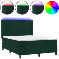 vidaXL Lit boxspring avec matelas & LED vert foncé 140x190 cm velours