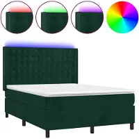 vidaXL Lit boxspring avec matelas & LED vert foncé 140x190 cm velours