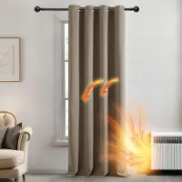 OEM Stores thermiques noirs à anneaux, tissus occultants pour chambre à coucher et salon, 132 x 160 cm, beige, 1 pièce