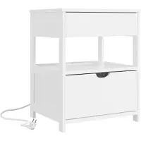 SoBuy Table de chevet blanche 2 tiroirs avec prise