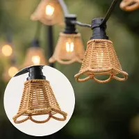 LumenXL Kit guirlande guinguette avec abat-jours couleur bois avec forme florale, disponible avec différentes ampoules LED