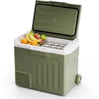 Auronic Electric Cool Box - Compresseur - 40L - 12V et 240 volts - Réfrigérateur de camping - Frigobox Car - Avec roues et poignée - Vert