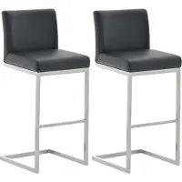 CLP - Ensemble de 2 tabourets de bar Paros, revêtus de similicuir, avec repose-pieds en acier inoxydable, capacité jusqu'à 240 kg | Couleur : gris