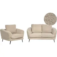 Beliani Ensemble De Salon 3 Places Kjaer Bouclé Beige Clair