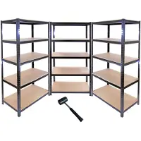 MonsterShop Monster Racking - Lot de 3 Rayonnages T-Rax en Acier Sans Boulons Noirs 90cm x 45cm x 180cm
