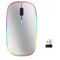 INF Souris d'ordinateur sans fil avec LED RVB double mode Bluetooth/WiFi Argent