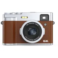 INF Appareil photo numérique 5K avec deux objectifs, viseur, autofocus et anti-shake Marron