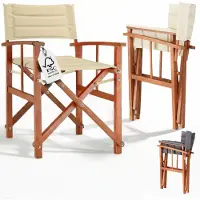 Casaria Chaise de régie Premium Crème Bois d'eucalyptus certifié FSC Rembourré jusqu'à 160kg