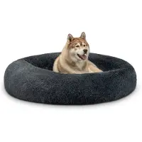 Lionto Donut Lit pour chien, canapé rond pour chien avec housse en peluche & picots antidérapants, doux & confortable, 120 cm de diamètre, gris foncé