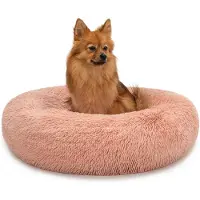 Lionto Donut Lit pour chien, canapé rond pour chien avec housse en peluche & picots antidérapants, doux & confortable, 60 cm de diamètre, rose