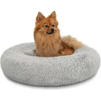 Lionto Donut Lit pour chien, canapé rond pour chien avec housse en peluche & picots antidérapants, doux & confortable, 60 cm de diamètre, gris clair