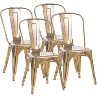 CLP Lot de 4 chaises empilables Benedikt, dossier en métal, charge maximale de 200 kg, couleur or