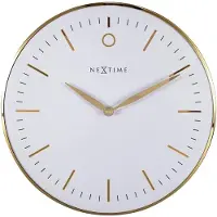 Nextime Horloge murale design silencieuse blanche et dorée 30 cm avec verre bombé