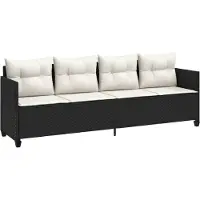 vidaXL Bain de soleil avec coussins noir Poly rotin