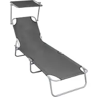 vidaXL Chaise longue pliante avec protection solaire Gris Aluminium