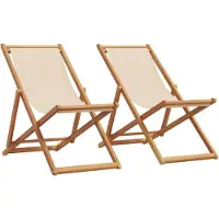 vidaXL Chaises de plage 2 pcs. Pliable Beige Tissu et bois massif