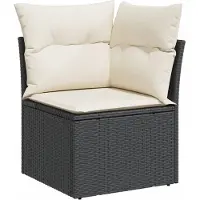 vidaXL Canapé d'angle de jardin avec coussins noir Poly rotin