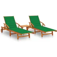vidaXL Sonnenliegen 2 Stk. mit Tisch und Auflagen Massivholz Akazie