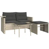 vidaXL Ensemble de salon de jardin 3 pièces avec coussins gris clair Poly rotin