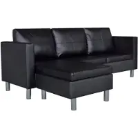 vidaXL Canapé en L 3 places en similicuir noir