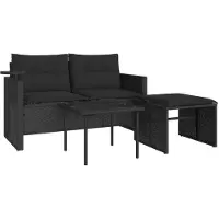 vidaXL Ensemble de salon de jardin 3 pièces avec coussins noir poly rotin