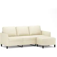 vidaXL Canapé 3 places avec pouf Crème 180 cm Similicuir