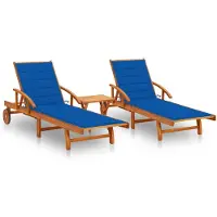 vidaXL Sonnenliegen 2 Stk. mit Tisch und Auflagen Massivholz Akazie