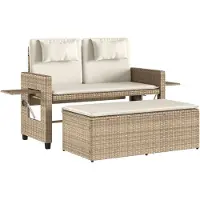 vidaXL Banc de jardin Réglable avec coussins Beige Poly Rattan