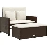 vidaXL Canapé de jardin avec coussins 2 places brun poly rotin