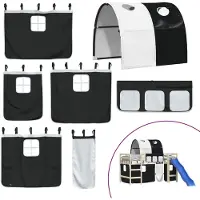 vidaXL Rideaux pour lit mezzanine avec tunnel blanc et noir polyester