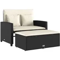 vidaXL Canapé de jardin avec coussins 2 places noir poly rotin