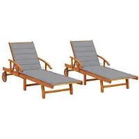vidaXL Bains de soleil 2 pièces avec coussins en bois massif d'acacia
