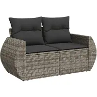 vidaXL Canapé de jardin 2 places avec coussins Gris Poly rotin