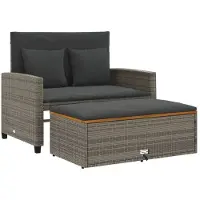 vidaXL Canapé de jardin avec coussins 2 places Gris Poly rotin & bois d'acacia