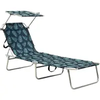 vidaXL Chaise longue pliante avec toit solaire motif feuilles aluminium