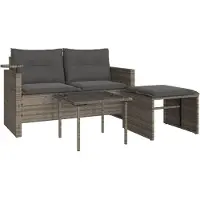 vidaXL Ensemble de salon de jardin 3 pièces avec coussins Gris Poly rotin