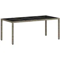 vidaXL Table de jardin avec plateau en verre gris clair 190x90x75 cm Poly rotin