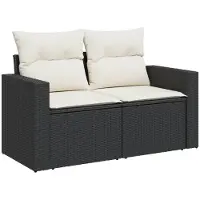 vidaXL Canapé de jardin avec coussins 2 places noir poly rotin