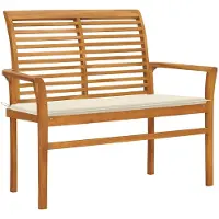 vidaXL Banc de jardin avec revêtement blanc crème 112 cm bois massif teck
