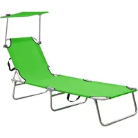 vidaXL Chaise longue pliante avec toit solaire acier vert pomme