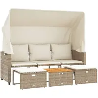 vidaXL Canapé d'extérieur 3 places avec toit et tabourets Beige Poly rotin