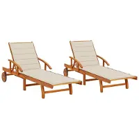 vidaXL Bains de soleil 2 pièces avec coussins en bois massif d'acacia