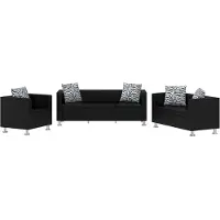 vidaXL Jeu de canapé à 2 places et à 3 places et fauteuil Noir