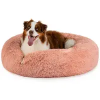 OEM Donut Lit pour chien, canapé rond pour chien avec housse en peluche & picots antidérapants, doux & confortable, 100 cm de diamètre, rose