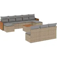 vidaXL Salon de jardin 11 pcs avec coussins beige résine tressée