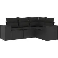 vidaXL Ensemble de salon de jardin 4 pièces avec coussins noir poly rotin