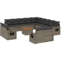 vidaXL Ensemble de salon de jardin 14 pièces avec coussins Gris Poly rotin