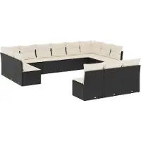 vidaXL Ensemble de 13 canapés de jardin avec coussins noir poly rotin