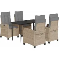 vidaXL Salon de jardin 5 pièces avec coussins Mélange beige Poly rotin
