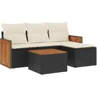 vidaXL Ensemble de salon de jardin 5 pièces avec coussins noir poly rotin